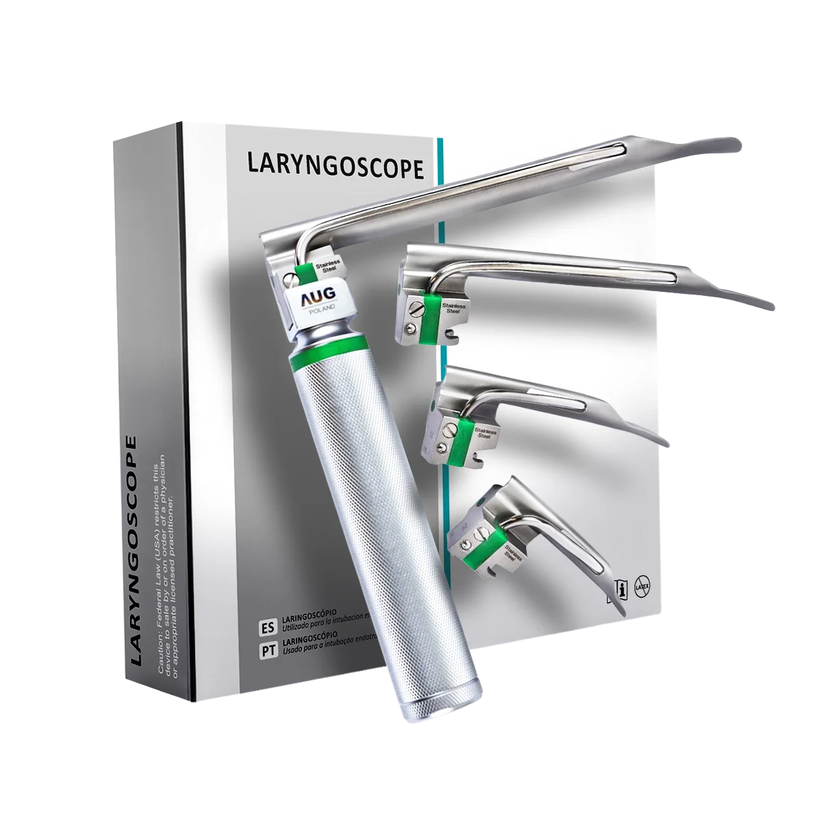 Laryngoskop światłowodowy Foregger AUG® XHL 2.5 V z 4 łyżkami i rękojeścią